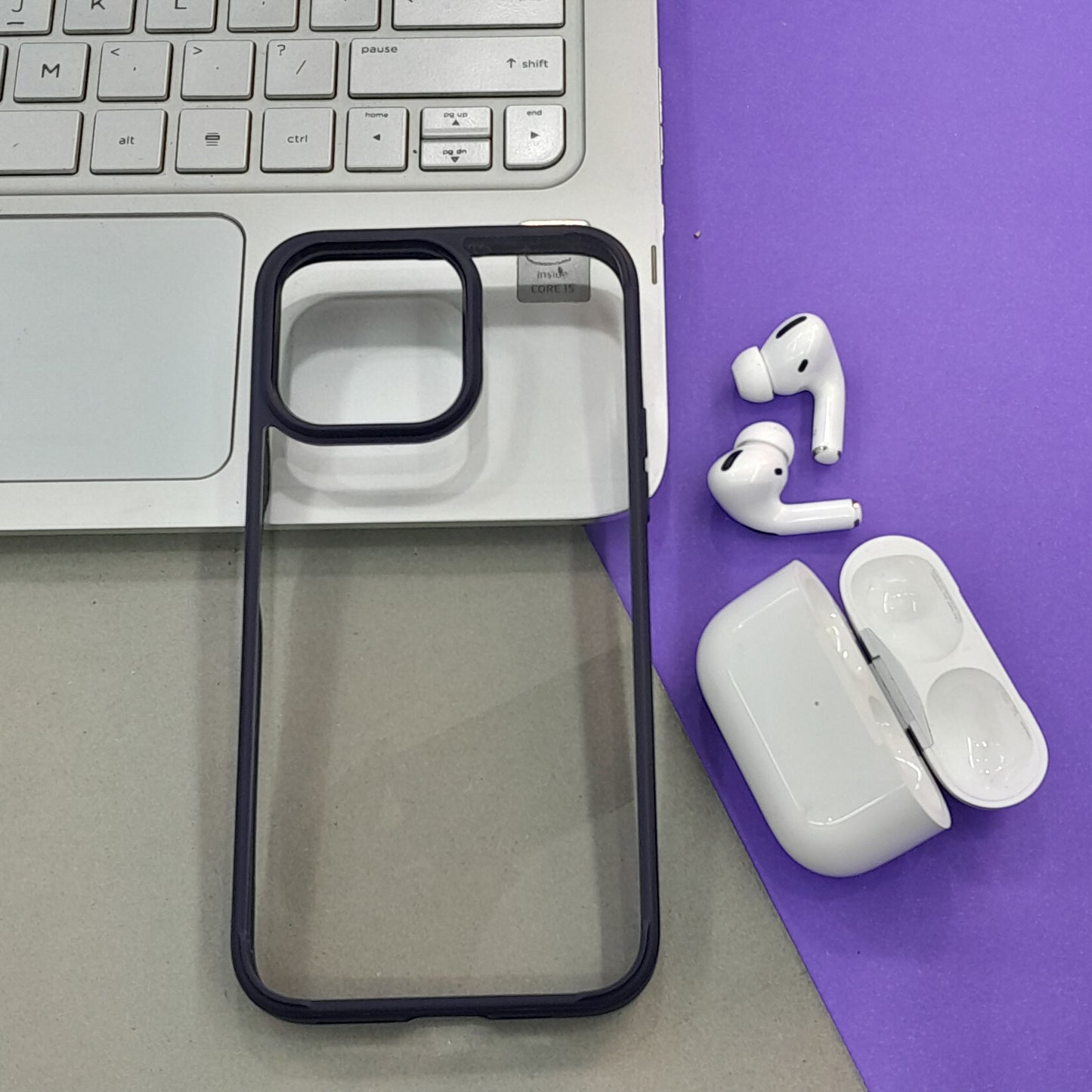spigan Clear Protective Phone Case with Matte Black Bumper