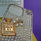 FANCY STONE PERFUME Luxury Pearl-Embellished Phone Case with Wrist Strap