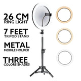 26CM Selfie LED Ring Light 7 Feet Tripod Stand & Mobile Phone Holder 26 CM ring light with Best Quality 7ft Aluminum tripod Stand for videos Photography Tiktok Light youtube Light 26cm Ringlight 7feet Tripod Stand