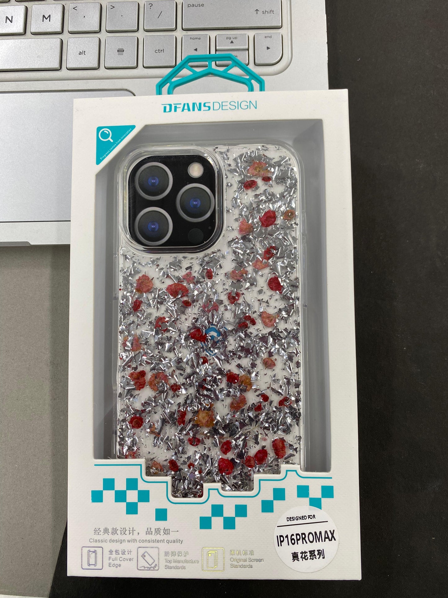 DFANS Design Floral Glitter Case for iPhone 16 Pro Max