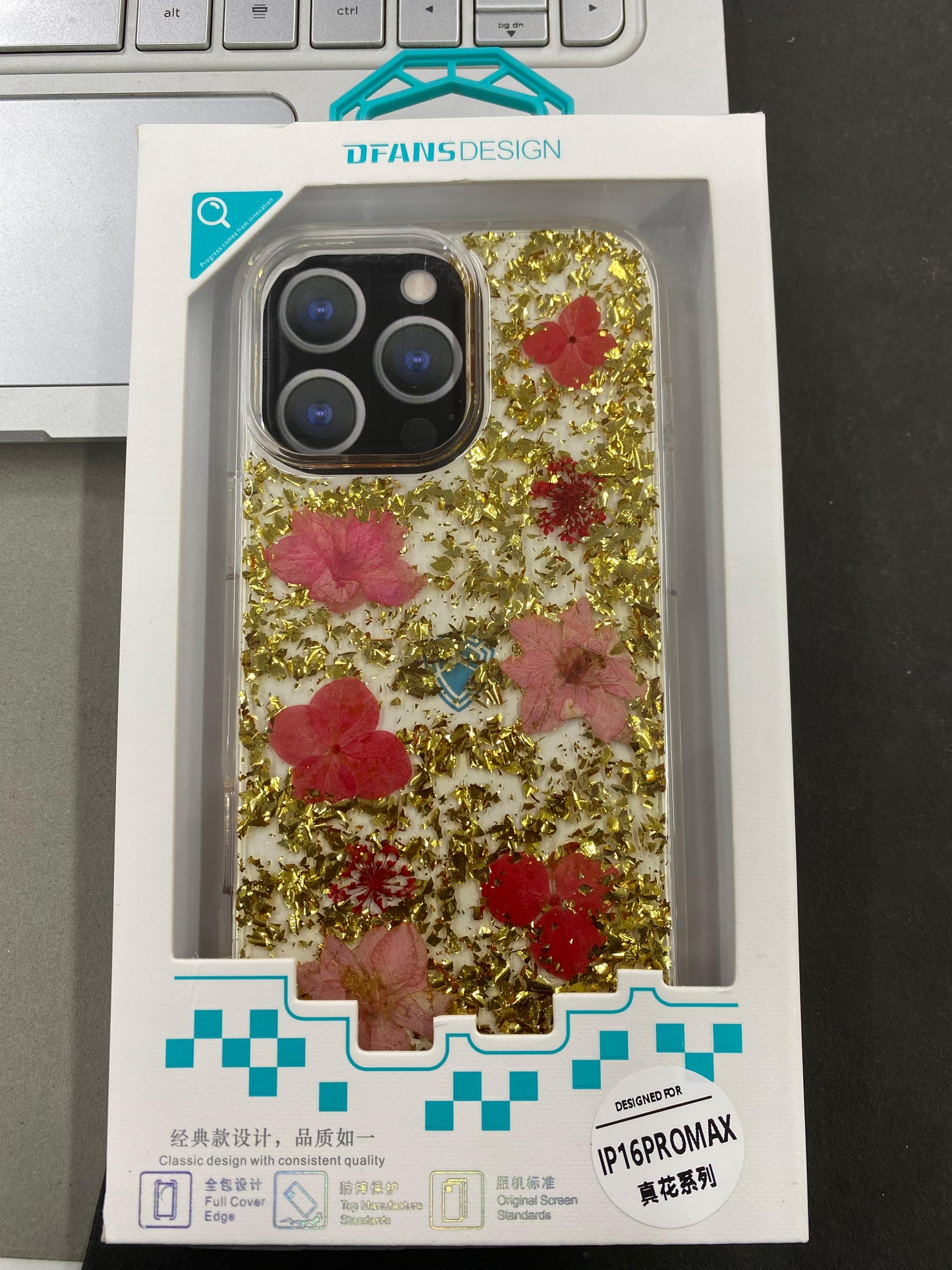 DFANS Design Floral Glitter Case for iPhone 16 Pro Max