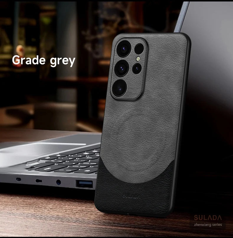 Samsung Magsafe Magnetic Leather Phone Case Cowhide Magnetic Wireless Charging