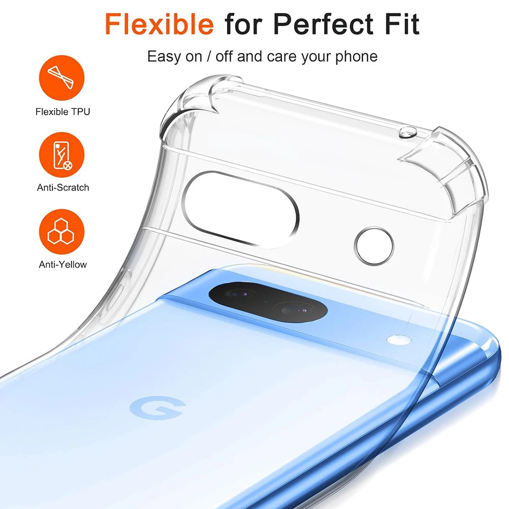 Shockproof Silicone Soft Case For Google Pixel 9 XL 8 7 6 Pro 8A 7A 6A Ultra Thin Soft Back Cover Clear Shell Transparent Cover