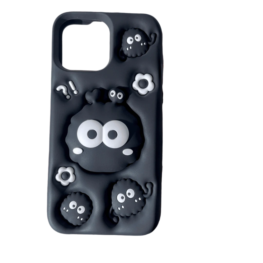 iPhone 15 Pro Max/ 14 Pro Max Cute 3D Soot Sprites Case with Pop-Socket Kickstand