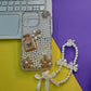 FANCY STONE PERFUME Luxury Pearl-Embellished Phone Case with Wrist Strap