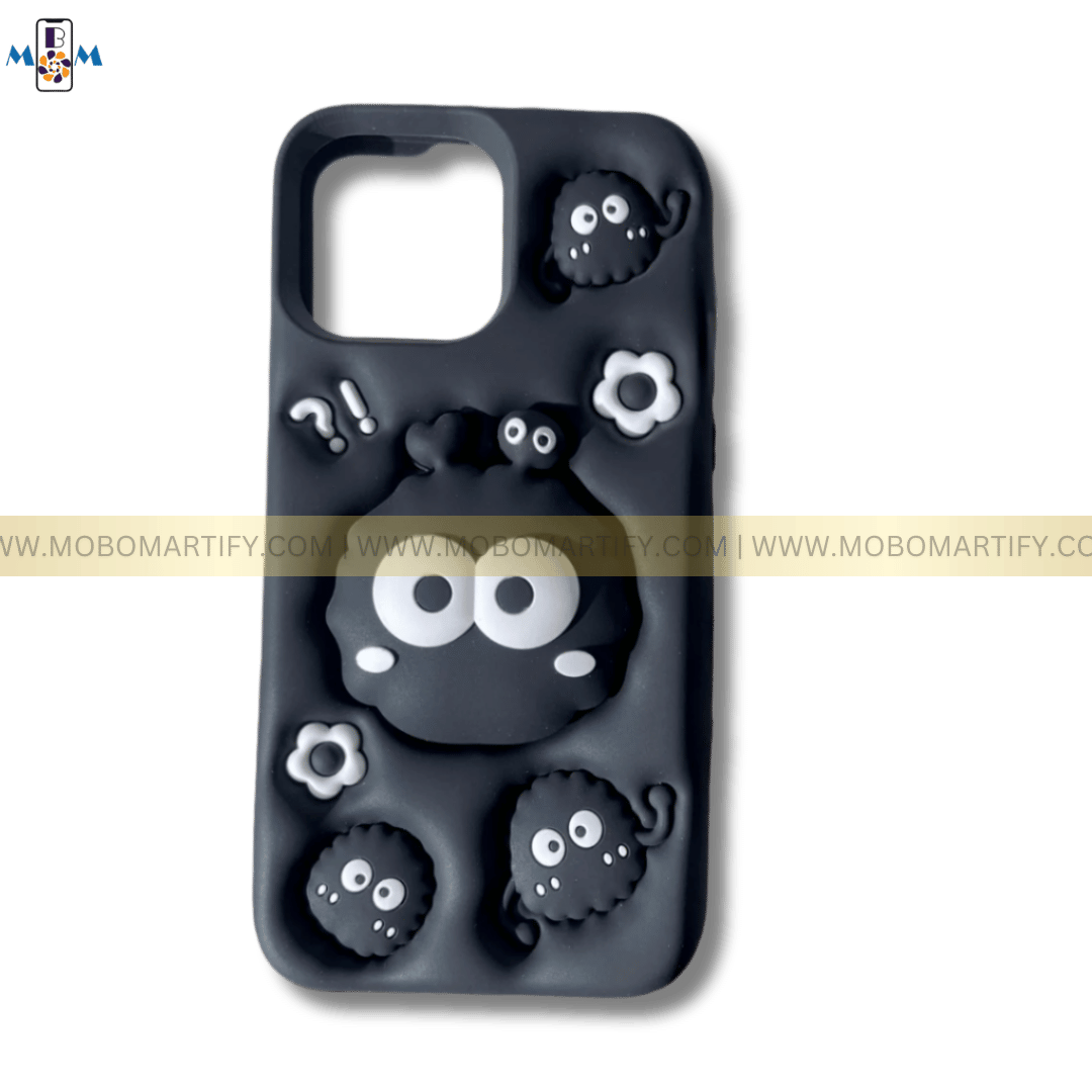 iPhone 15 Pro Max/ 14 Pro Max Cute 3D Soot Sprites Case with Pop-Socket Kickstand