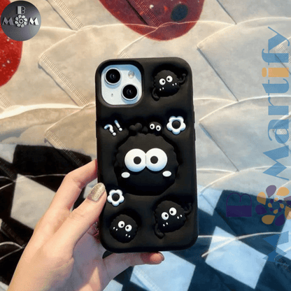 iPhone Cute 3D Soot Sprites Case with Pop-Socket Kickstand