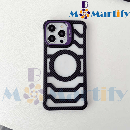 Ultra-thin, shockproof, frameless magnetic iPhone case with hollow heat dissipation and built-in stand.