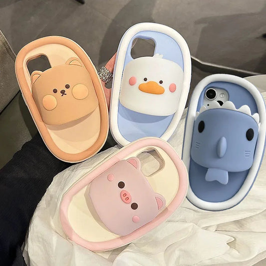 3D Cartoon Baby Shark Slippers-Style Case for iPhone