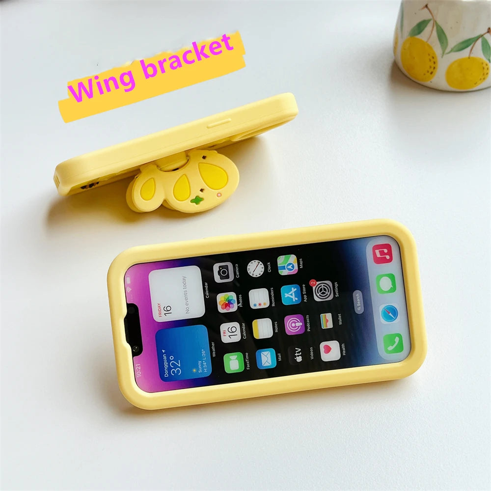 iPhone Cute 3D Wings Holder Bee liquid Silicone phone case for iPhone Pro Max Funny creative cartoon Protection cover