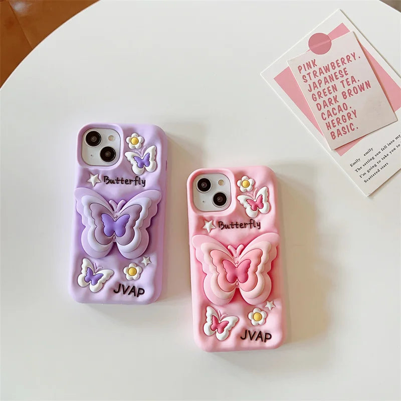 iPhone Three-dimensional butterfly phone case with stretching bracket for iPhone LIQUID SILICONE