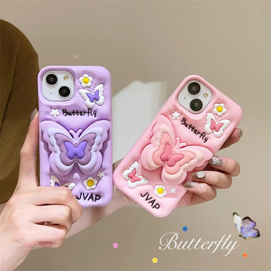 iPhone Three-dimensional butterfly phone case with stretching bracket for iPhone LIQUID SILICONE