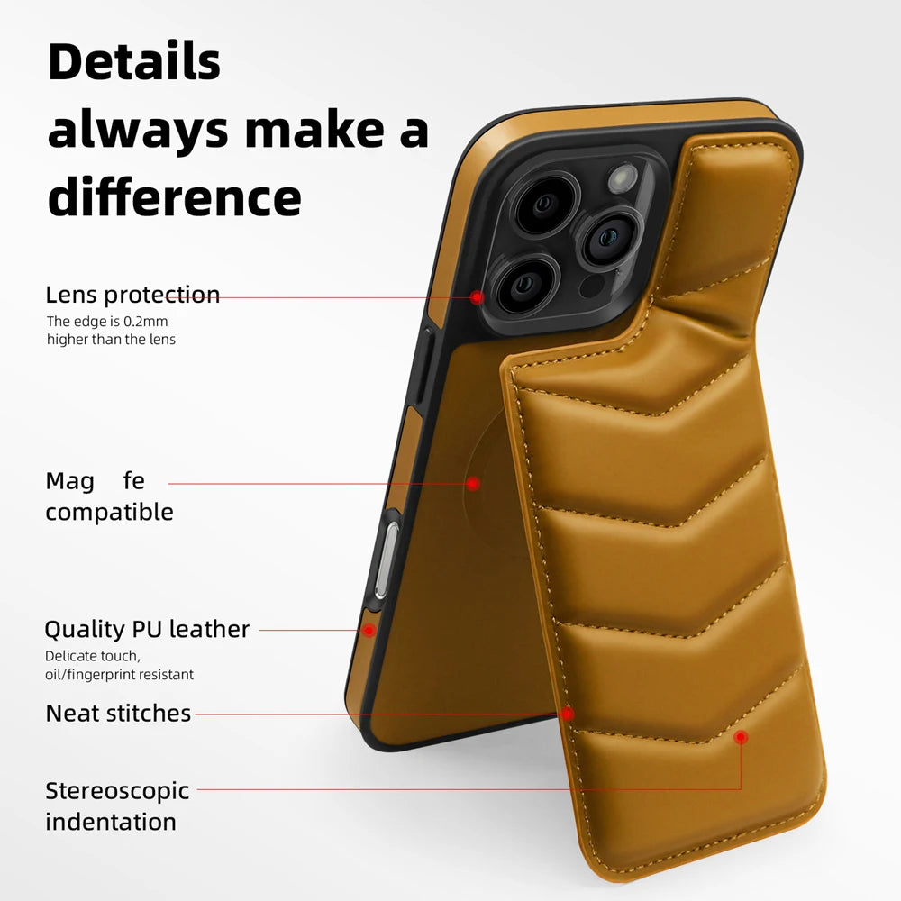 iPhone MOCOME Luxuxy PU Leather Card Pocket Case for MagSafe for iPhone 16 Pro Max Magnetic Kickstand Phone Cover for iPhone15 Pro Max