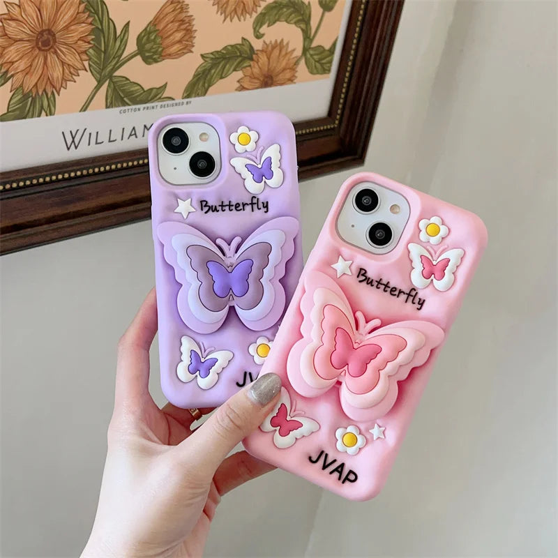 iPhone Three-dimensional butterfly phone case with stretching bracket for iPhone LIQUID SILICONE