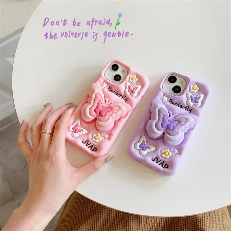 iPhone Three-dimensional butterfly phone case with stretching bracket for iPhone LIQUID SILICONE