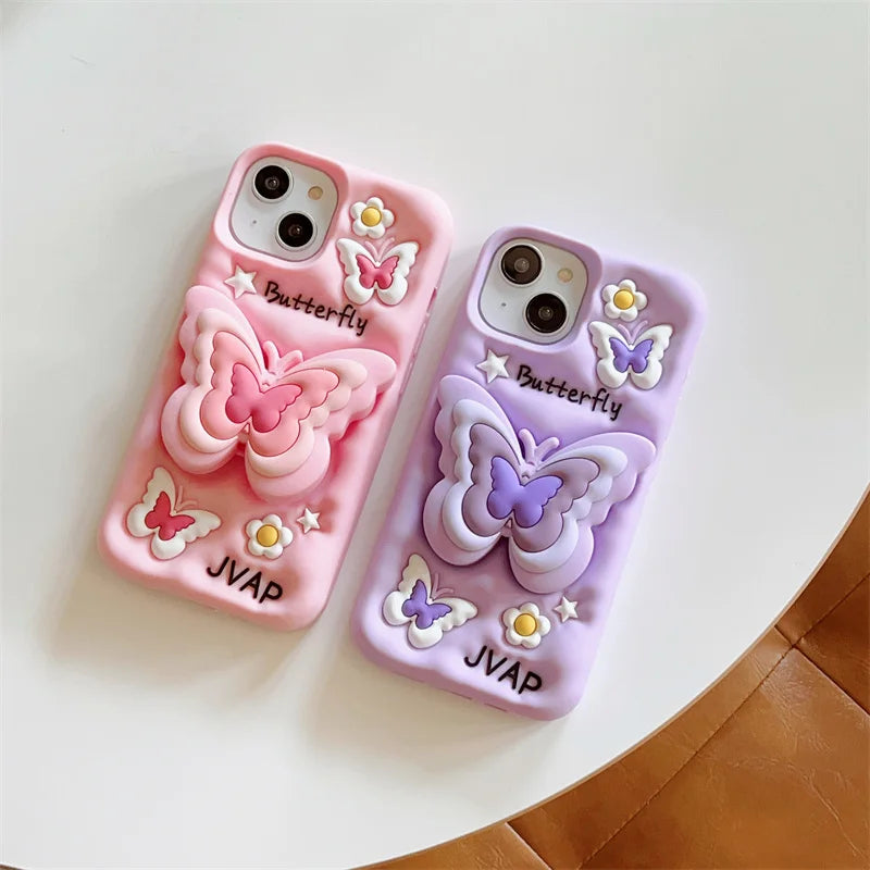 iPhone Three-dimensional butterfly phone case with stretching bracket for iPhone LIQUID SILICONE