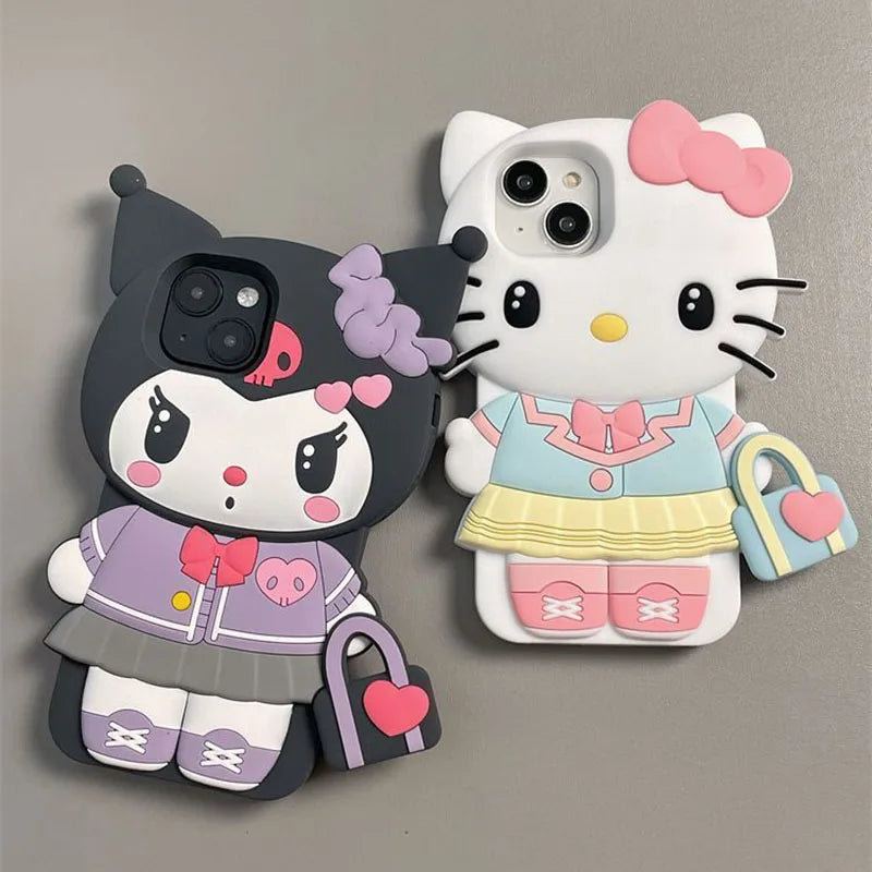 iPhone Stereoscopic Handbag Kuromi and Hello Kitty Phone Case For Iphone 15 14 13 11 12 Pro Max Plus X XR XS Y2K Cute Silicone Cover