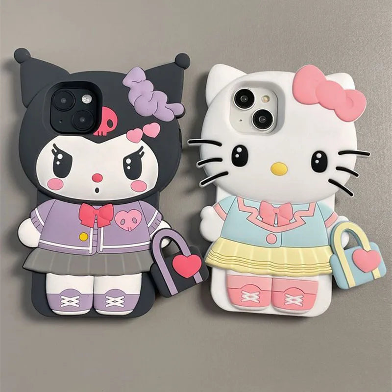 iPhone Stereoscopic Handbag Kuromi and Hello Kitty Phone Case For Iphone 15 14 13 11 12 Pro Max Plus X XR XS Y2K Cute Silicone Cover