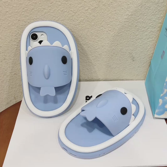 3D Cartoon Baby Shark Slippers-Style Case for iPhone
